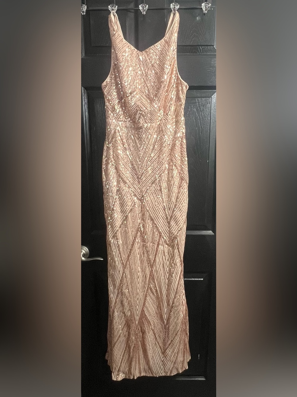 Rose Gold Sequin Pencil Skirt with Geometric Detail